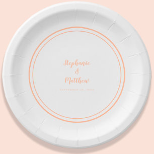 Assiettes En Carton Simple Peach White Modern Bride & Groom Mariage