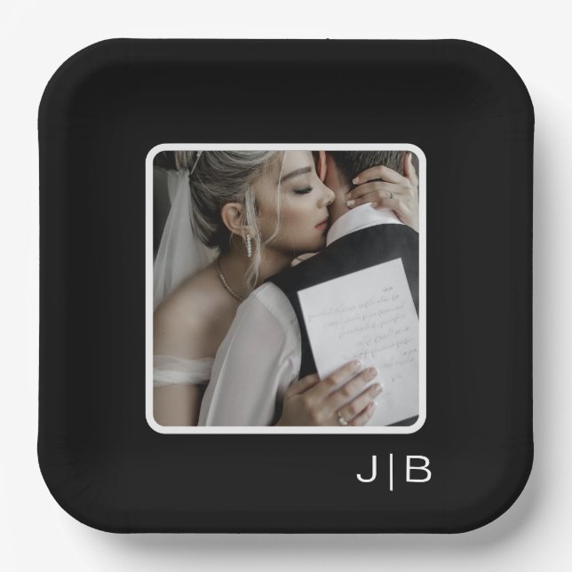 Assiettes En Carton Simple photo moderne en noir et blanc (Recto)