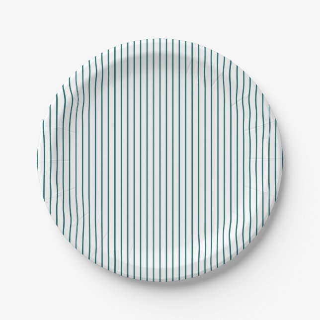 Assiettes En Carton Simple Rayure Fine Turquoise (Devant)