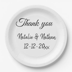 Assiettes En Carton Simple remerciement minimal couple nom texte date 