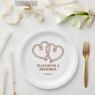 Assiettes En Carton Simple Rustique Cœurs de Corde Mariage Occidental 