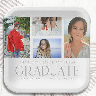 Assiettes En Carton Simple Script Multi Photo Grad Graduation Party