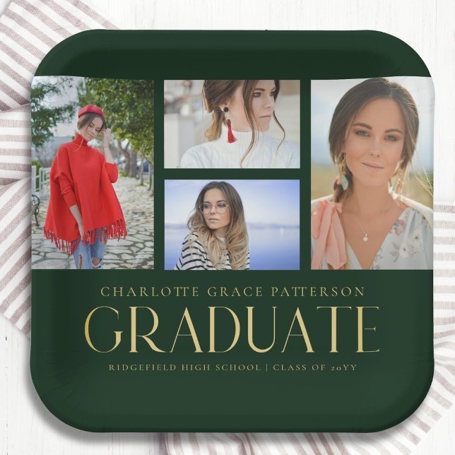 Assiettes En Carton Simple Script Multi Photo Grad Graduation Party (Créateur téléchargé)