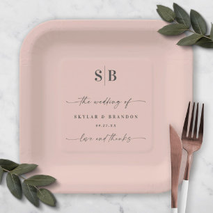 Assiettes En Carton Simple Solid Color Light Pink Wedding Monogram