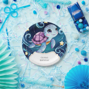 Assiettes En Carton Simple sous la mer Tortue Boho Anniversaire