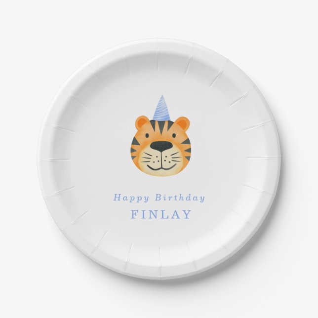 Assiettes En Carton Simple Tiger Blue Party Casquette Boy's Party (Devant)