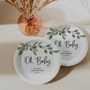 Assiettes En Carton Simple Végétal Aquarelle Oh Bébé   Baby Shower