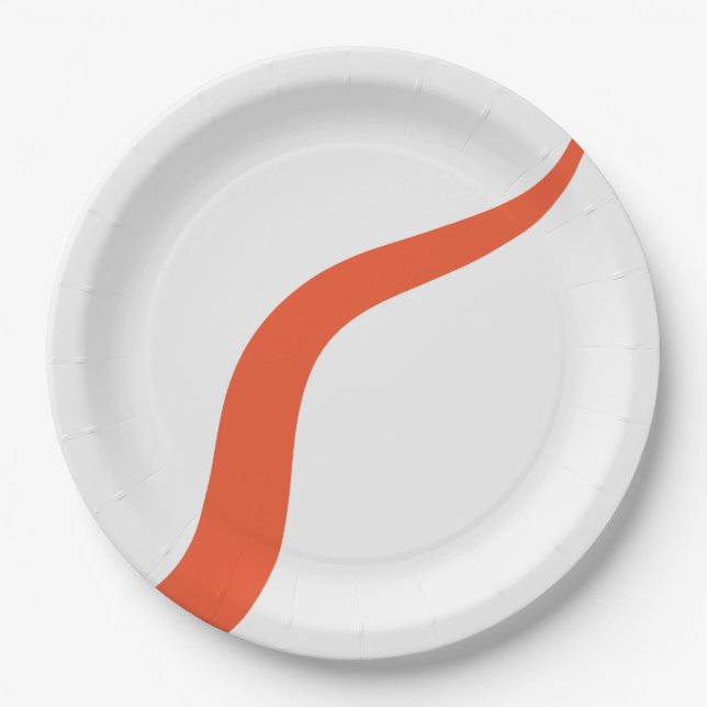 Assiettes En Carton Simple Waves 3 - Orange et blanc (Devant)