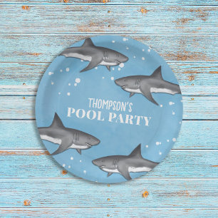 Assiettes En Carton Simple Whimsical Pool Party Requins Blue Ocean