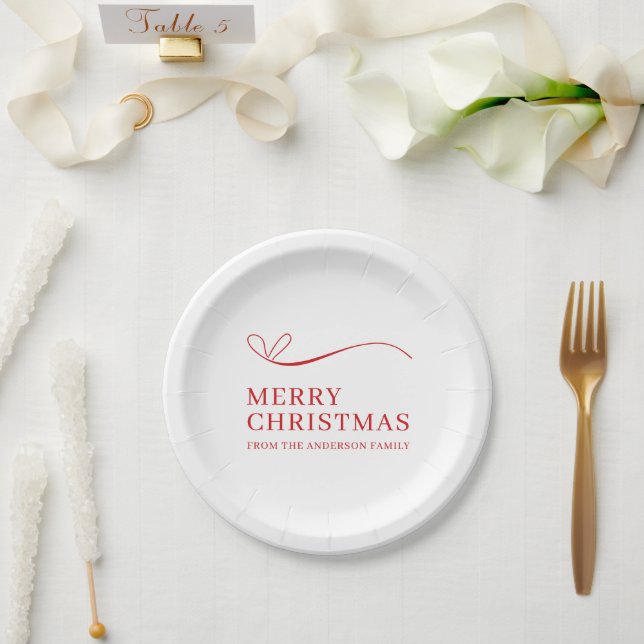 Assiettes En Carton Simple white red modern Merry Christmas (Mariage)