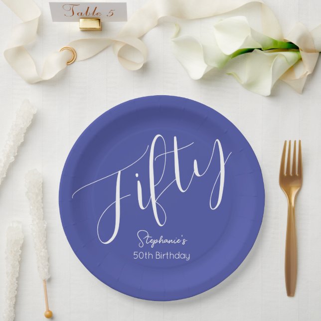 Assiettes En Carton Simply Modern Script Lavender 50e anniversaire (Mariage)