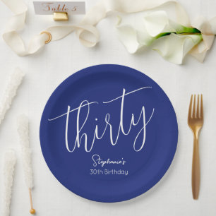 Assiettes En Carton Simply Modern Script Navy Blue 30th Birthday Party
