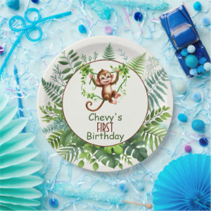 Assiettes En Carton Singe de la jungle suspendu à une branche Premier