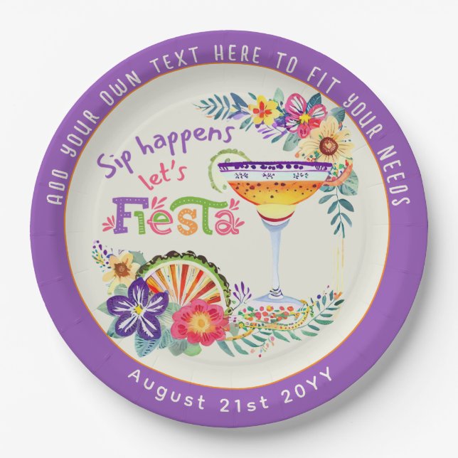 Assiettes En Carton Sip Happens ! FIESTA Custom (Devant)
