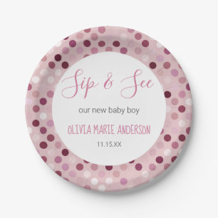 Assiettes En Carton Sip & See Baby Girl Show Pois roses