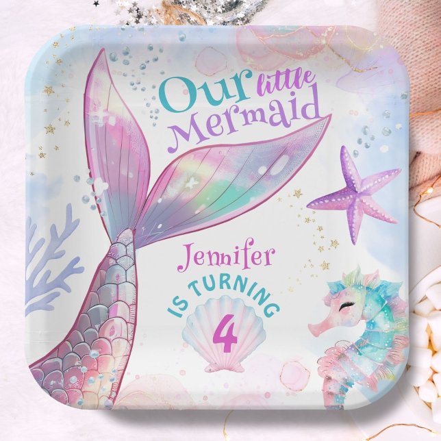 Assiettes En Carton Sirène 4e anniversaire sous la sirène rose de la m (Créateur téléchargé)