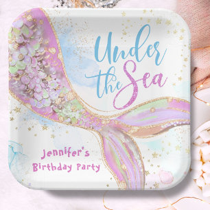 Assiettes En Carton Sirène Anniversaire Rose Sous La Mer