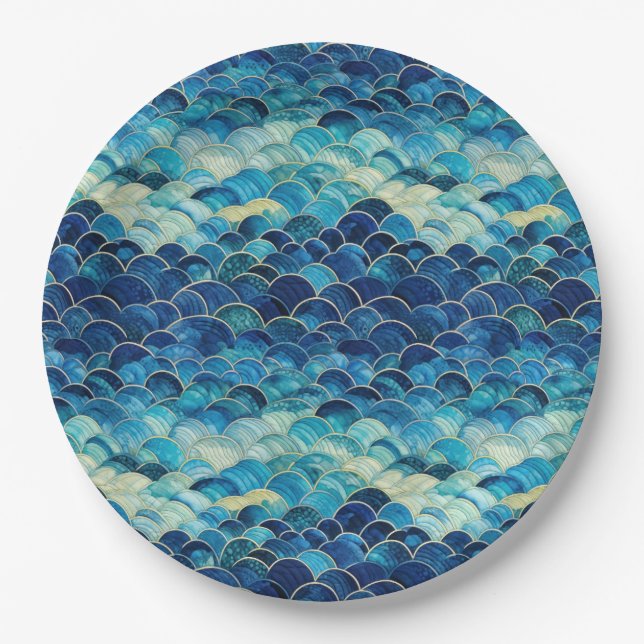 Assiettes En Carton Sirène bleu océan (Devant)