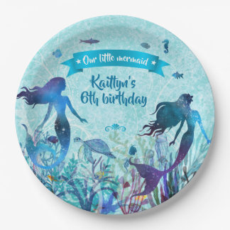 Assiettes En Carton Sirène d'aquarelle sous la fête d'anniversaire de