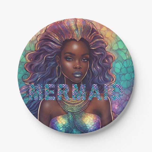 Assiettes En Carton Sirène noire pour fêtes d'anniversaire (Devant)