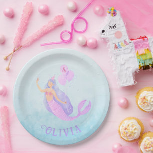 Assiettes En Carton Sirène sous la mer Anniversaire Fille Age bleu