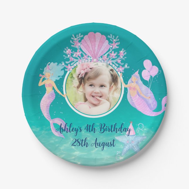 Assiettes En Carton Sirène sous l'aquarelle de mer fête des enfants de (Devant)