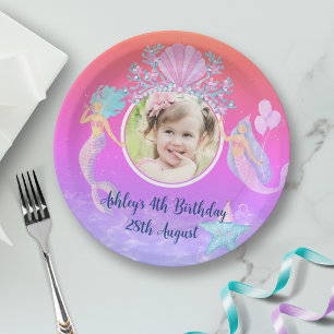 Assiettes En Carton Sirène sous l'aquarelle de mer fête des enfants de