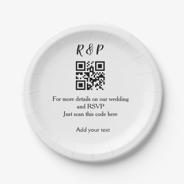 Assiettes En Carton site web de mariage rsvp q r code ajouter nom text (Devant)