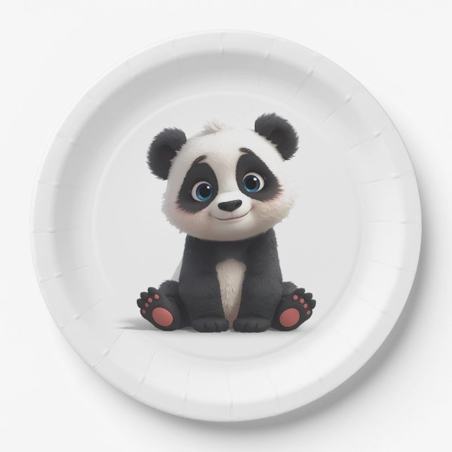 Assiettes En Carton Sitting Panda Bear Cartoon Illustration Artwork (Devant)