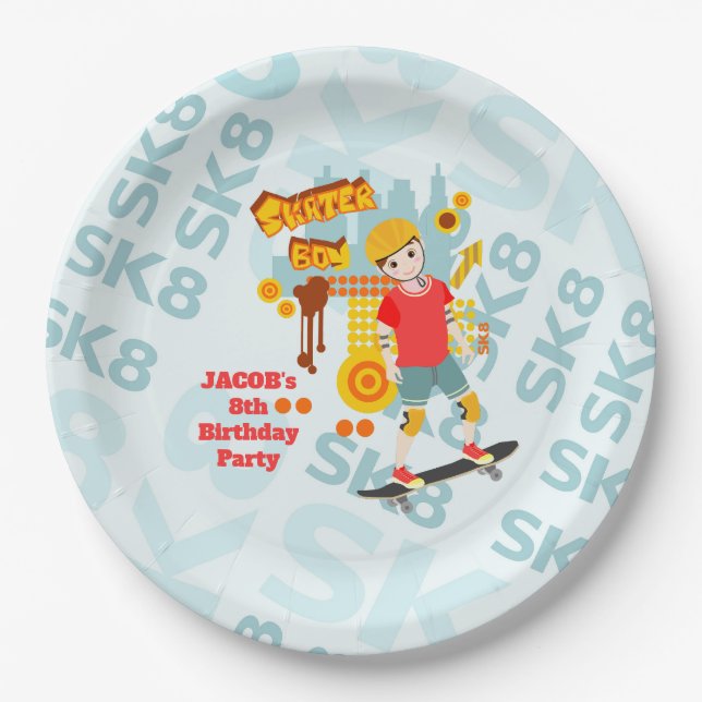 Assiettes En Carton Skate Park Fun Boy Fête d'anniversaire (Devant)