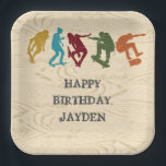 Assiettes En Carton Skate Park Skateboard Thème Ado Garçons Anniversai<br><div class="desc">Créez des approvisionnements personnalisés avec un thème de planche à roulettes. Ces plaques en papier de skate park sont des illustrations de skateboarders en orange rouille, bleu turquoise, rouge foncé, jaune moutarde et vert ensemble contre un arrière - plan à faux grain de bois. Le texte est en gris charbon...</div>