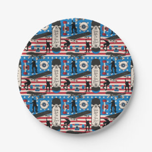 Assiettes En Carton Skateboarding patriotique skateboardeur USA