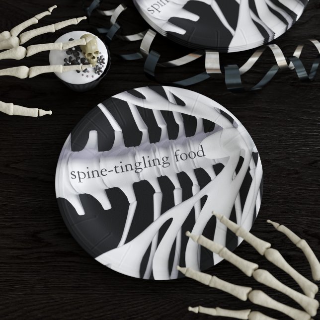 Assiettes En Carton Skeleton Bones Spin Black White Halloween Party (Créateur téléchargé)
