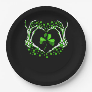 Assiettes En Carton Skeleton Coeur main Shamrock Jour de la Saint Patr