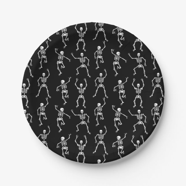 Assiettes En Carton Skeleton Éffrayant noir et blanc (Devant)