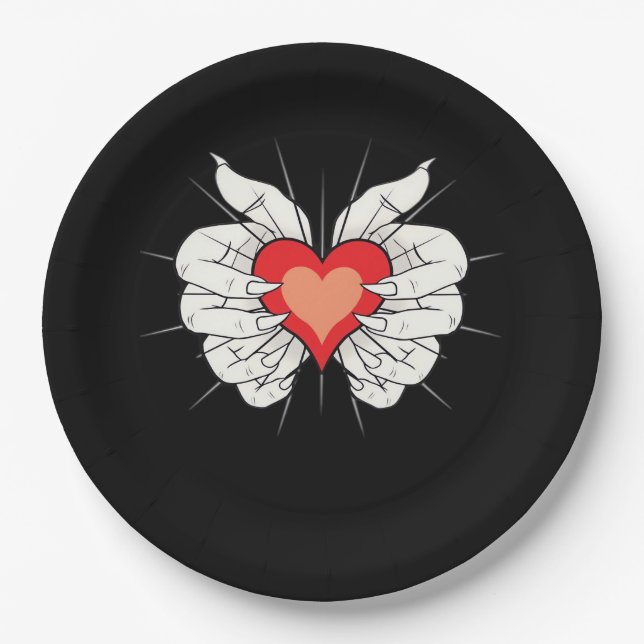 Assiettes En Carton Skeleton Hands Heart Classic (Devant)