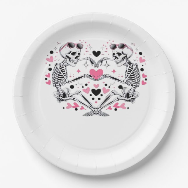Assiettes En Carton Skeleton Heart Mains Classique Viral (Devant)