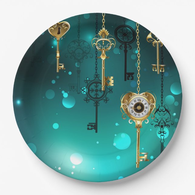 Assiettes En Carton Skeleton Keys on Green Background (Devant)