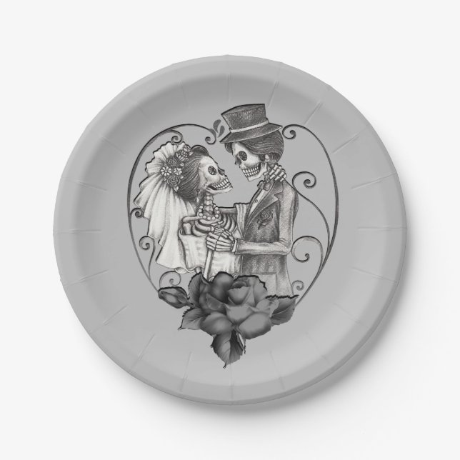 Assiettes En Carton Skeleton Love Couple Mariage Mariage (Devant)