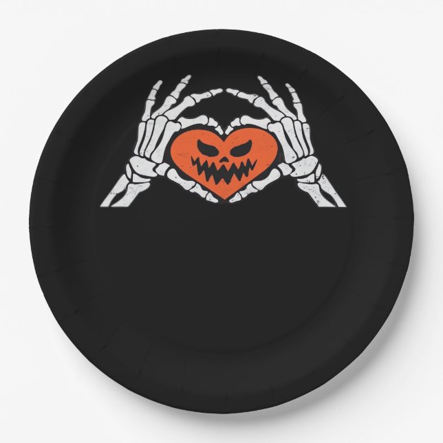 Assiettes En Carton Skeleton Met Un Coeur Halloween Éffrayant Classiqu (Devant)
