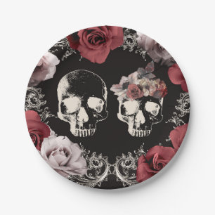 Assiettes En Carton Skeleton Skull Mauve Dusty Rose Mariage gothique