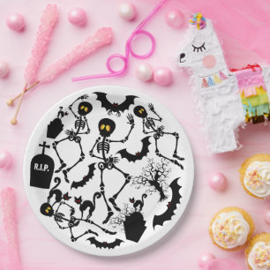 Assiettes En Carton Skeletons d'Halloween Macabre Dance