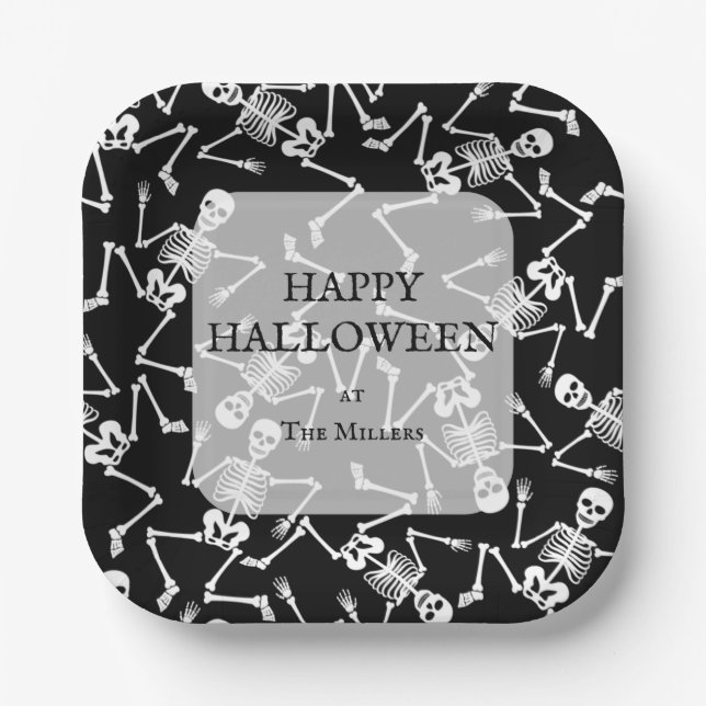 Assiettes En Carton Skeletons Halloween Party Black (Recto)