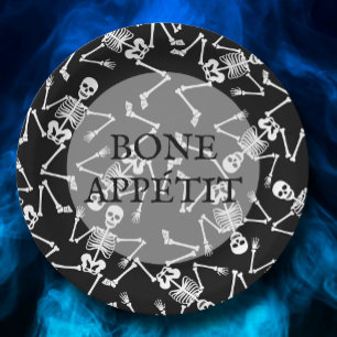 Assiettes En Carton Skeletons Halloween Party Black
