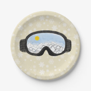 Assiettes En Carton Ski Goggs Mountain View Flocs de neige off White