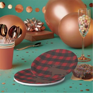 Assiettes En Carton Ski Lodge Moose Plaid Holiday Hostals Party