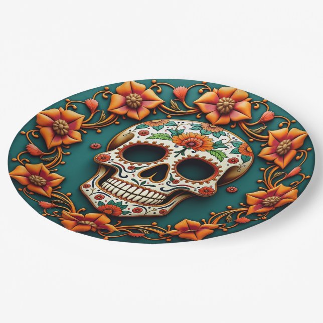 Assiettes En Carton 💀 🎉 Skull & Serve, Día de los Muertos (Angle)
