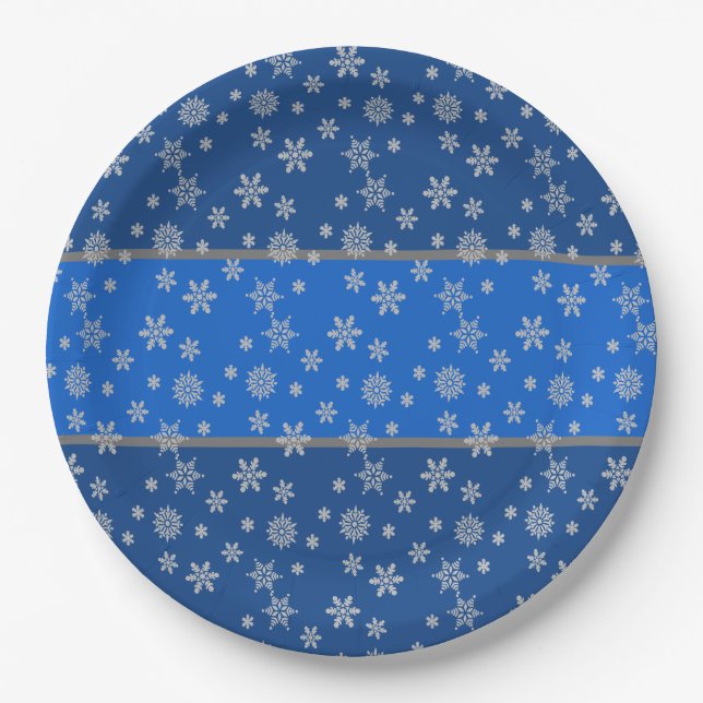 Assiettes En Carton Sky Blue et Snowflakes (Devant)