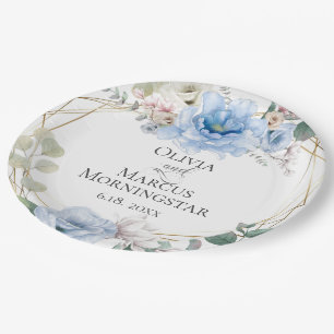 Assiettes En Carton Sky Blue Magnolia et Peony Mariage d'été