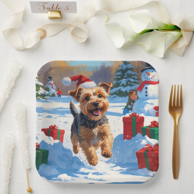 Assiettes En Carton Skye Terrier coule en neige avec le Casquette de N (Mariage)